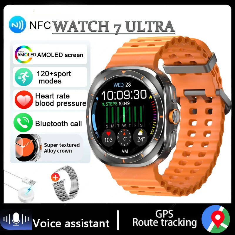 For Samsung Galaxy Watch 7 Ultra GPS Compass NFC Smart Watch Outdoor Sports Man AMOLED BT Call IP68 Galaxy 6 Upgraded Smartwatch