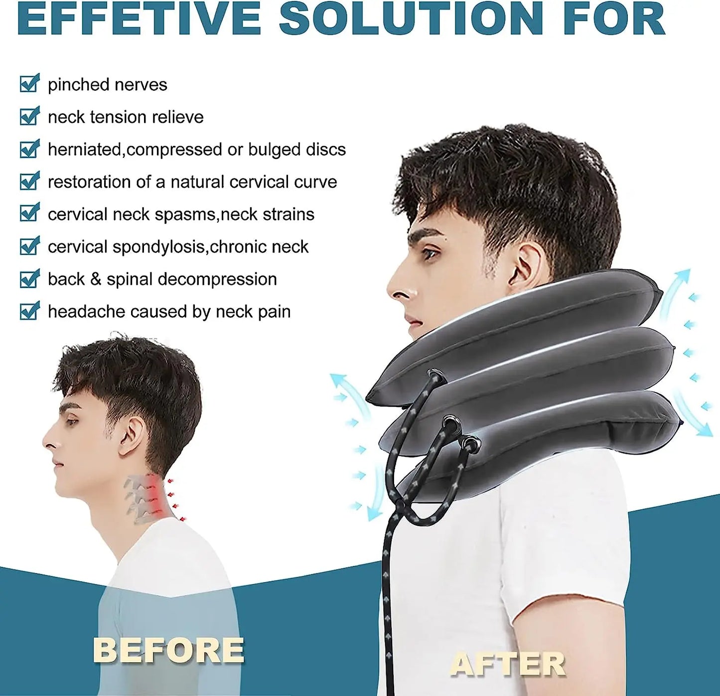 Cervical Neck Traction Device Relief for Chronic Neck & Shoulder Alignment Pain  Inflatable Neck Stretcher Collar