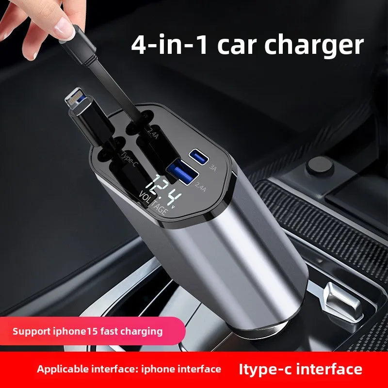 🔥 4-in-1 Retractable Fast Car Charger | USB PD & QC Adapter for iPhone