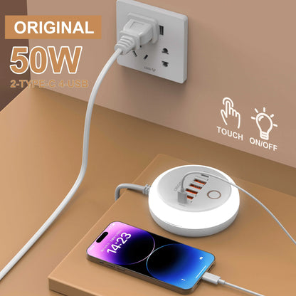 50W USB PD Charger 6 Ports Fast Charging Travel Charger For iPhone Samsung Xiaomi Phone Adapter Quick Charge3.0 Charging Station