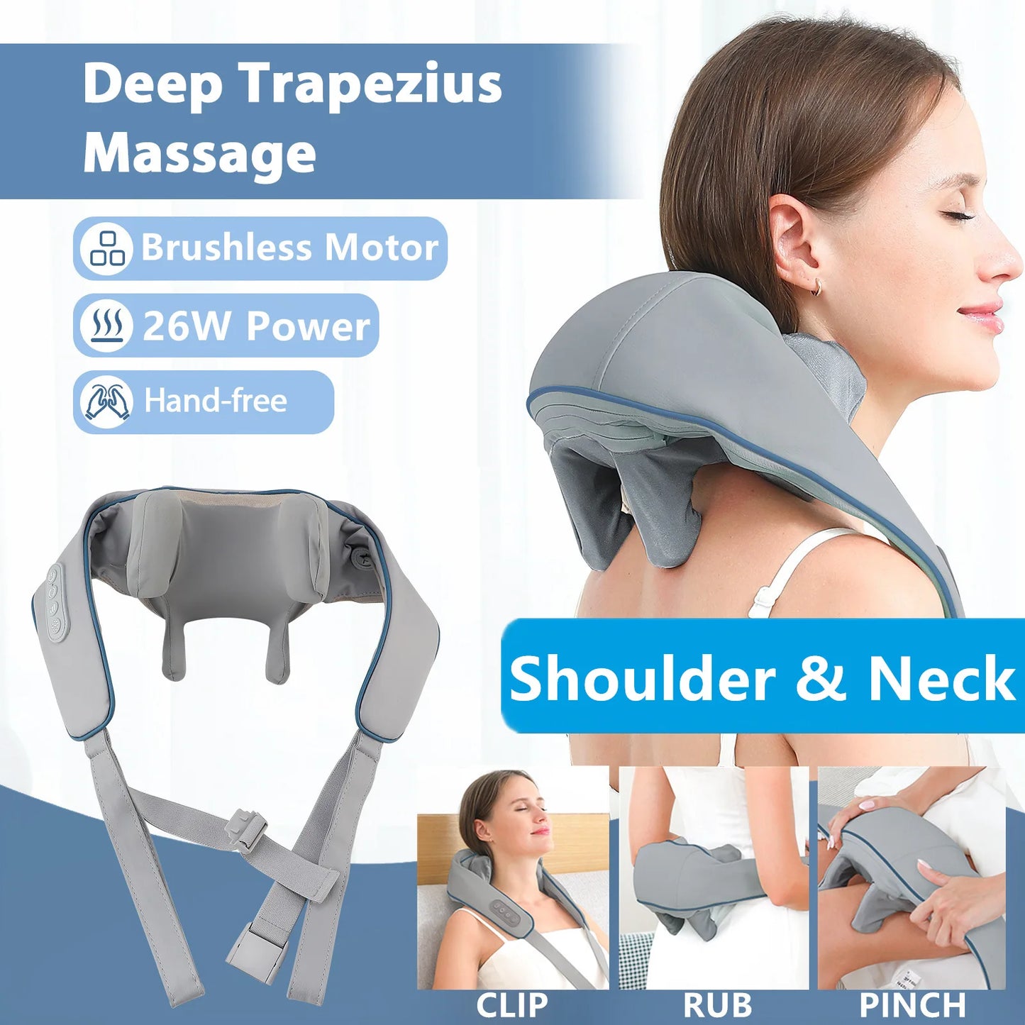 26W Wireless Neck & Shoulder Massager – Deep Tissue Kneading for Back & Shoulders