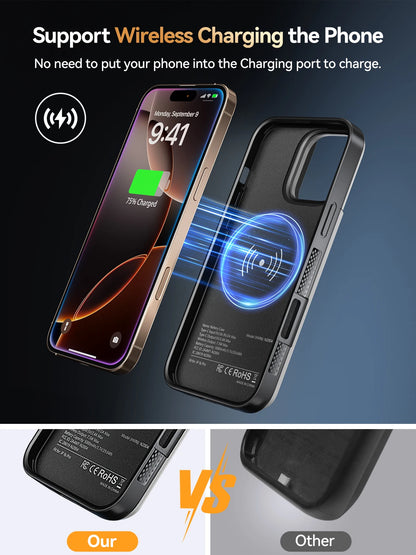 NEWDERY 5000mAh Battery Case for iPhone 16 Pro Portable Rechargeable Charger Wireless Charging Case Power Bank Battery Pack