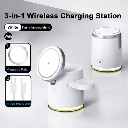 3-in-1 Wireless Charging Station for iPhone, AirPods & Smartwatch – Foldable Fast Charger