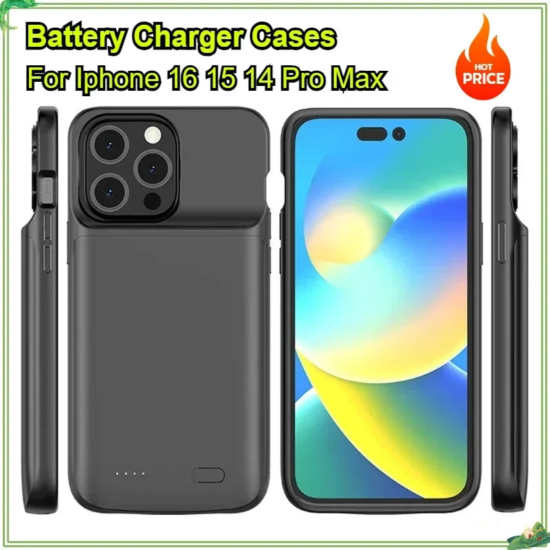 6800mAh Power Bank Case for iPhone 16, 15, 14 Pro Max - Charging Cover