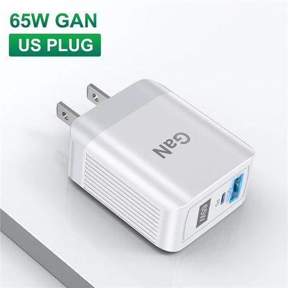 USLION 65W GaN UK EU US Plug Fast Charger USB C Charger Laptop PD QC 3.0 Type C Charger Fast Charging Travel For iphone Xiaomi