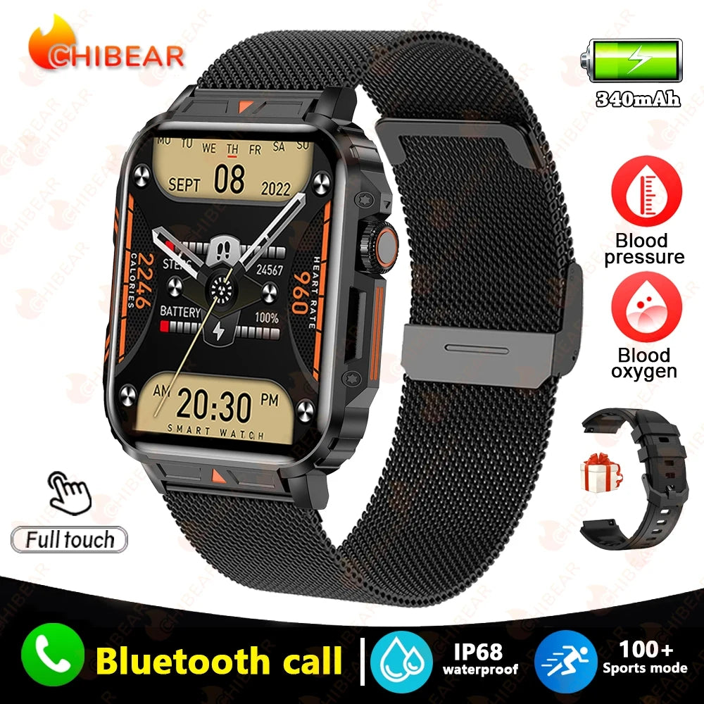 New 1.95 Outdoor Military Smart Watch Men Baluetooth Call Smartwatch For Android IOS IP68 Waterproof Sports Fitness Watches 2024