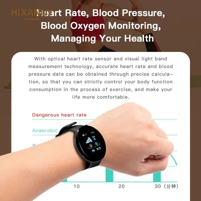 D18 Smart Watch Heart Rate Monitor Men's Women's Smartwatch Round Fitness Digital Watches for Men Women Band Bracelet PK D20 Y68