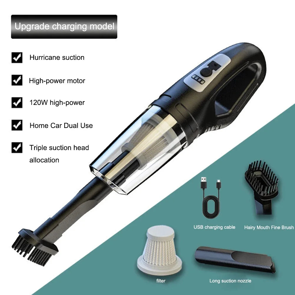 1 Set Car Mounted Vacuum Cleaner Handheld Powerful Suction Rechargeable Car and Home Dual Use Small Wireless Vacuum Cleaner