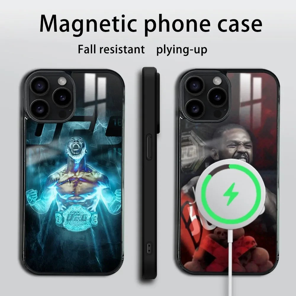 J-Jon Jones Power Boxer Phone Case For iPhone 16 15 14 13 12 11 Pro Max Plus Mini Mirror Wireless magnetic case