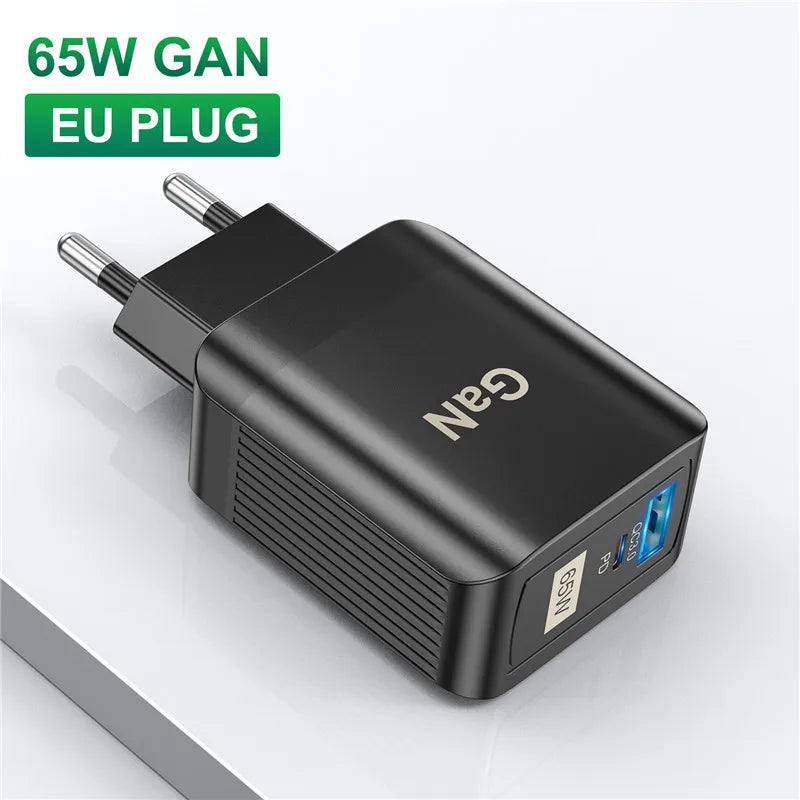 USLION 65W GaN UK EU US Plug Fast Charger USB C Charger Laptop PD QC 3.0 Type C Charger Fast Charging Travel For iphone Xiaomi