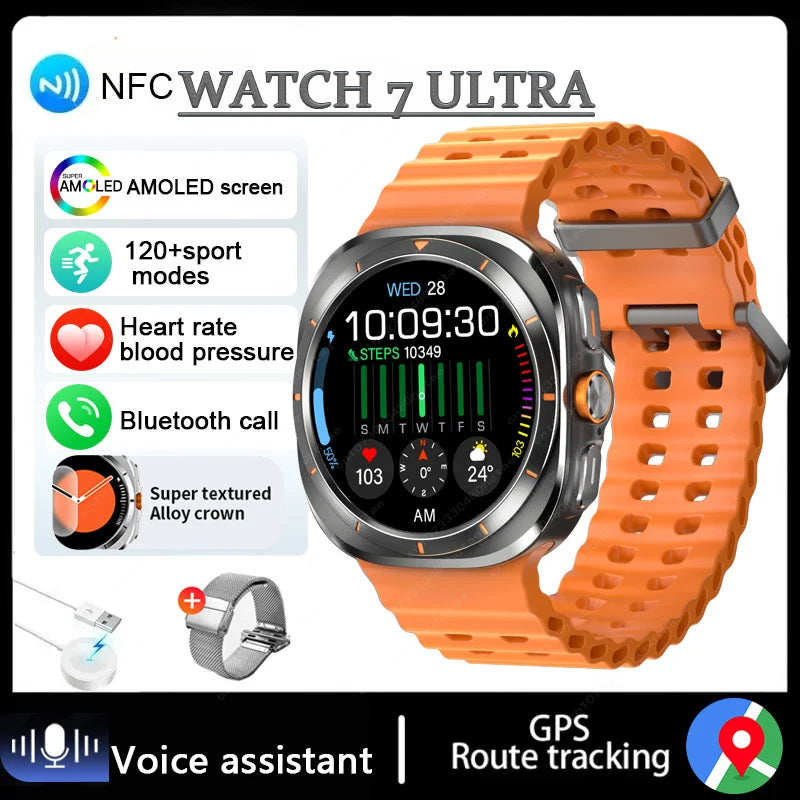 For Samsung Galaxy Watch 7 Ultra GPS Compass NFC Smart Watch Outdoor Sports Man AMOLED BT Call IP68 Galaxy 6 Upgraded Smartwatch