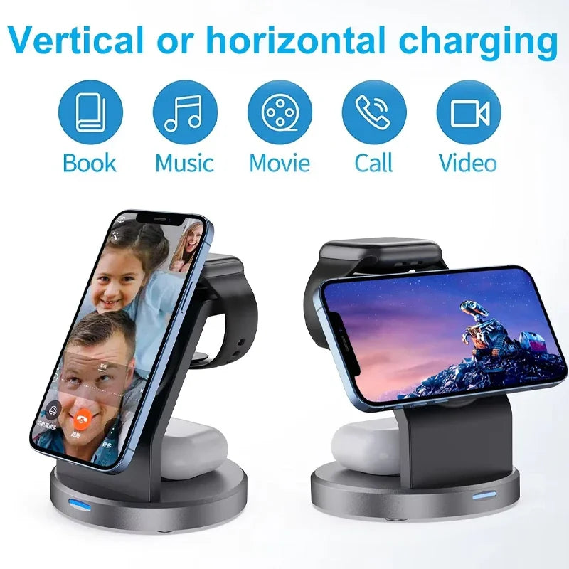 3 In 1 Magnetic Wireless Charger Stand For iPhone 16 15 14 13 Pro Max iWatch AirPods Station Dock MagSafe Fast Charging Station