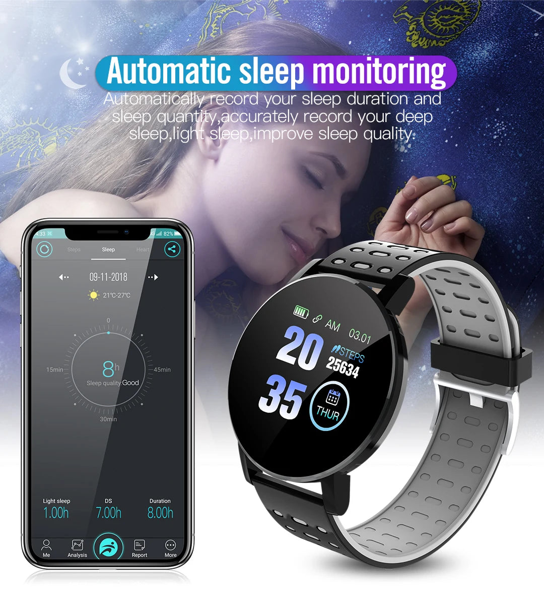 Smart Fitness Watch with Bluetooth | Blood Pressure & Sports Tracker for Android & iOS