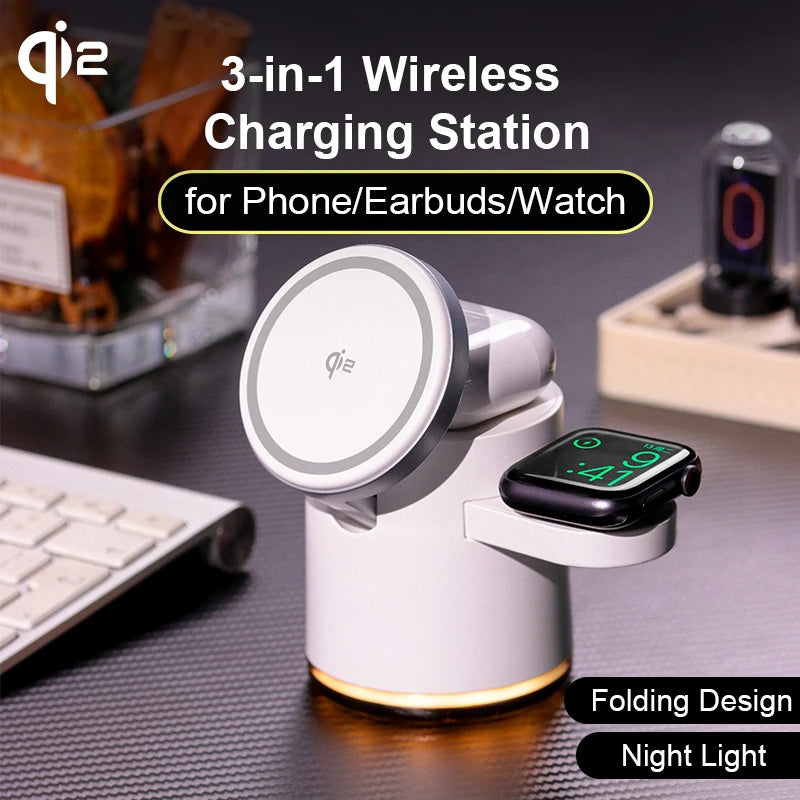 3-in-1 Wireless Charging Station for iPhone, AirPods & Smartwatch – Foldable Fast Charger