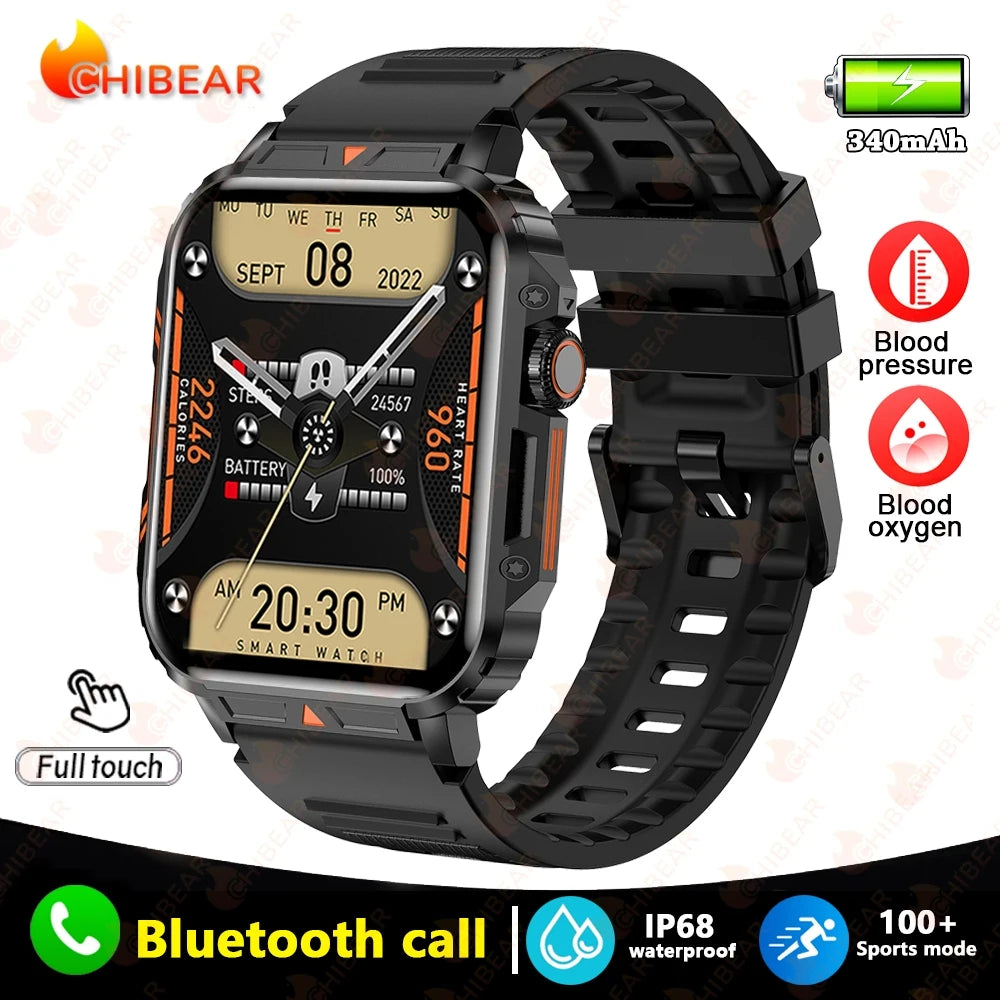 New 1.95 Outdoor Military Smart Watch Men Baluetooth Call Smartwatch For Android IOS IP68 Waterproof Sports Fitness Watches 2024