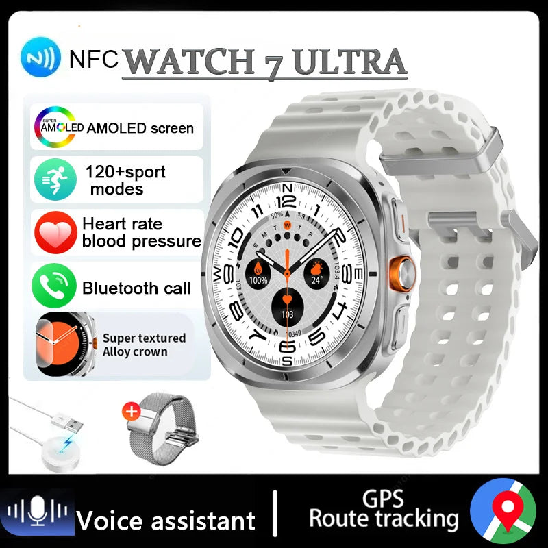 For Samsung Galaxy Watch 7 Ultra GPS Compass NFC Smart Watch Outdoor Sports Man AMOLED BT Call IP68 Galaxy 6 Upgraded Smartwatch