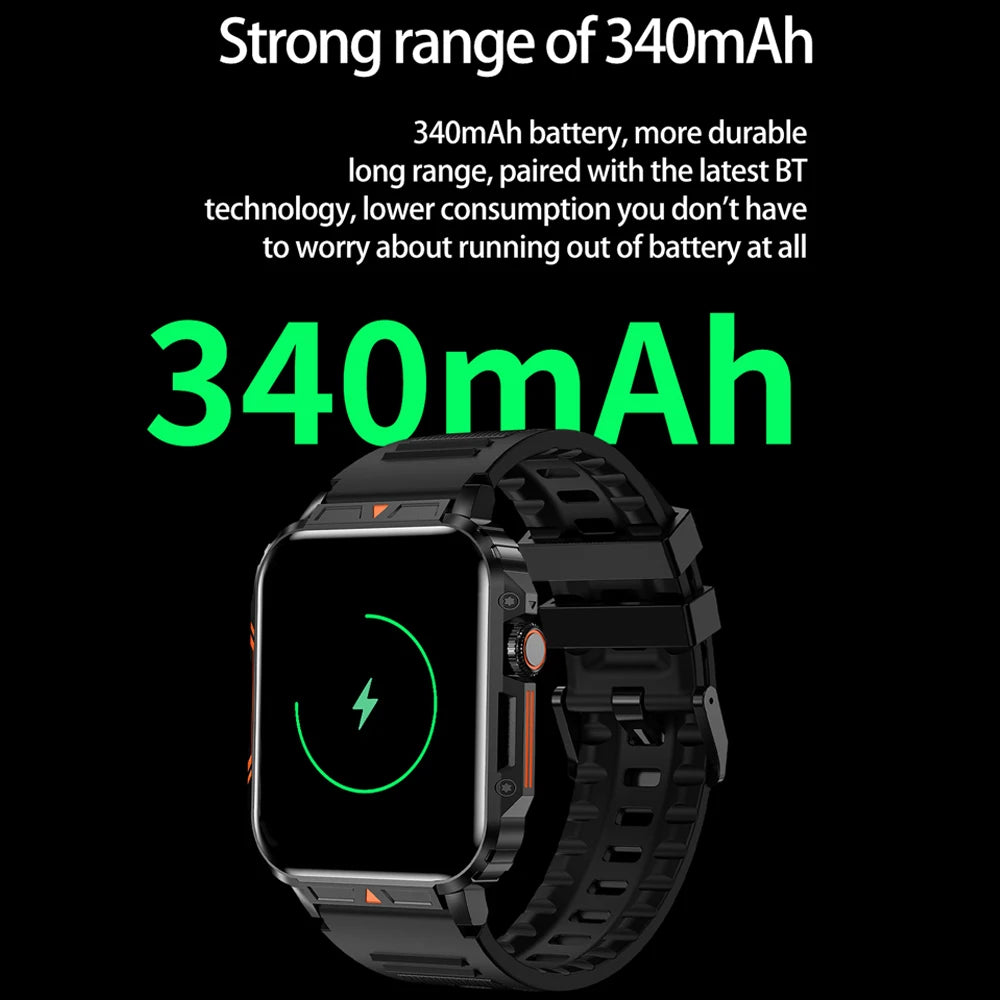 New 1.95 Outdoor Military Smart Watch Men Baluetooth Call Smartwatch For Android IOS IP68 Waterproof Sports Fitness Watches 2024