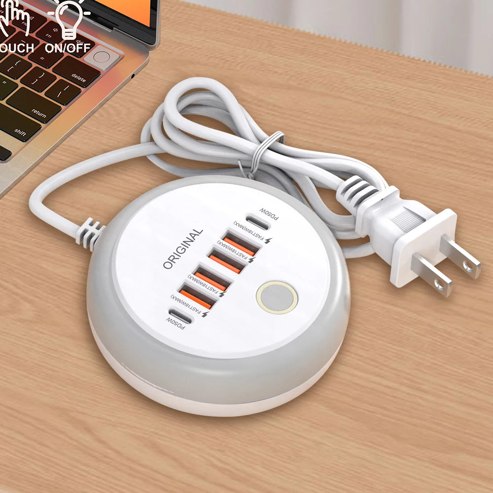 50W USB PD Charger 6 Ports Fast Charging Travel Charger For iPhone Samsung Xiaomi Phone Adapter Quick Charge3.0 Charging Station