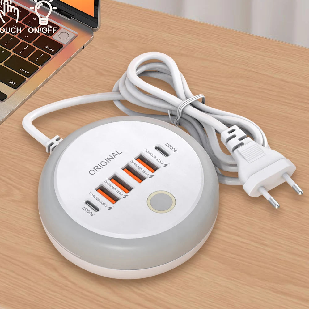 50W USB PD Charger 6 Ports Fast Charging Travel Charger For iPhone Samsung Xiaomi Phone Adapter Quick Charge3.0 Charging Station