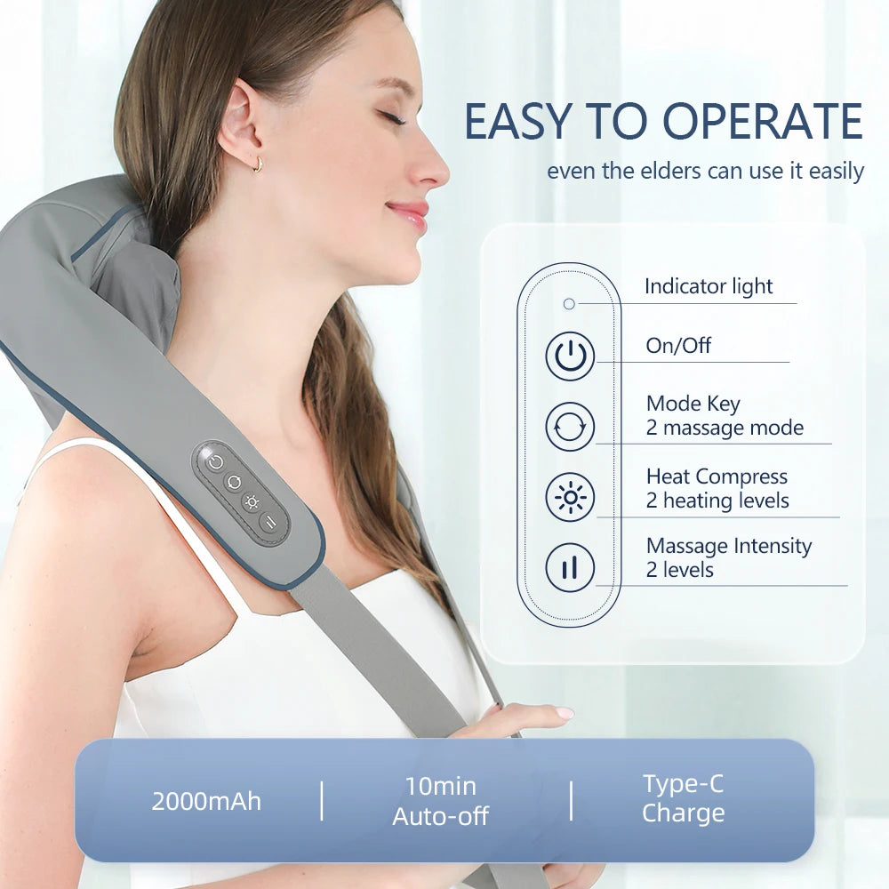 26W Wireless Neck & Shoulder Massager – Deep Tissue Kneading for Back & Shoulders