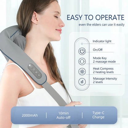 26W Wireless Neck & Shoulder Massager – Deep Tissue Kneading for Back & Shoulders