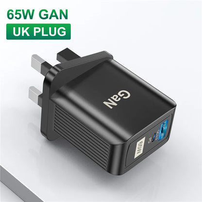 USLION 65W GaN UK EU US Plug Fast Charger USB C Charger Laptop PD QC 3.0 Type C Charger Fast Charging Travel For iphone Xiaomi