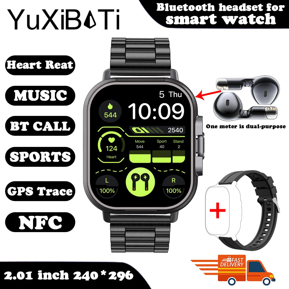 2-in-1 Smartwatch with Wireless Earbuds | Bluetooth Call, GPS, Heart Rate Monitor & Music Player