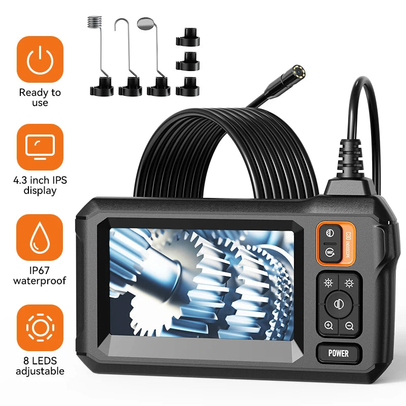 1080P Dual & Single Lens Endoscope Camera – 4.3" IPS Screen, Waterproof, Borescope for Car & Pipe Inspection