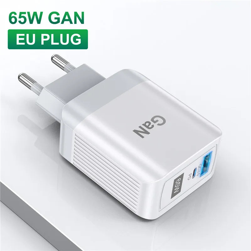 USLION 65W GaN UK EU US Plug Fast Charger USB C Charger Laptop PD QC 3.0 Type C Charger Fast Charging Travel For iphone Xiaomi