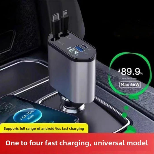 🔥 4-in-1 Retractable Fast Car Charger | USB PD & QC Adapter for iPhone