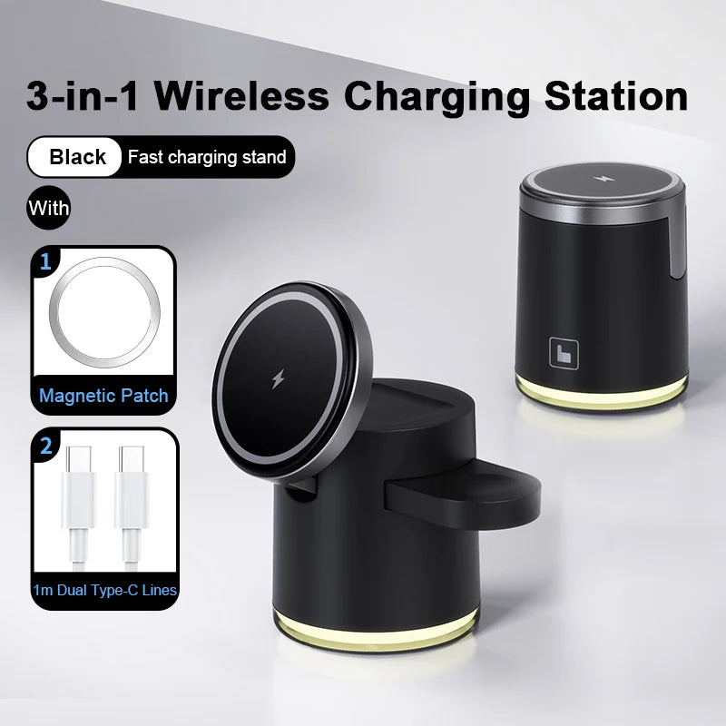 3-in-1 Wireless Charging Station for iPhone, AirPods & Smartwatch – Foldable Fast Charger