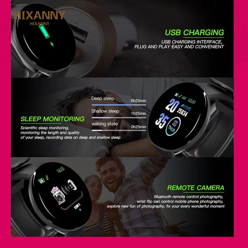 D18 Smart Watch Heart Rate Monitor Men's Women's Smartwatch Round Fitness Digital Watches for Men Women Band Bracelet PK D20 Y68