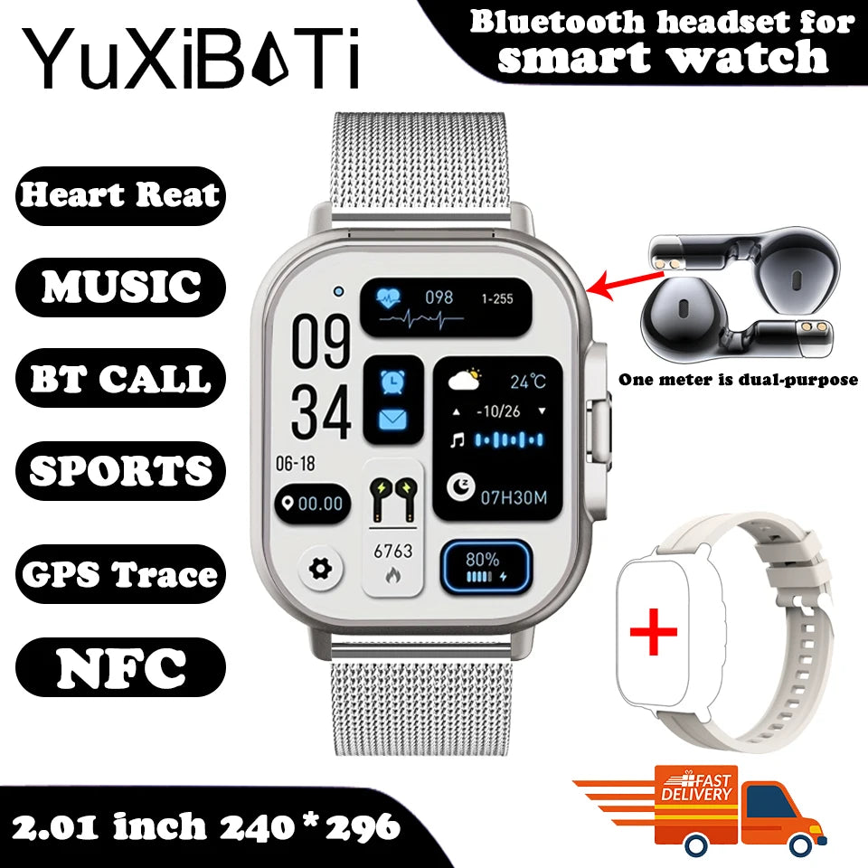 2-in-1 Smartwatch with Wireless Earbuds | Bluetooth Call, GPS, Heart Rate Monitor & Music Player