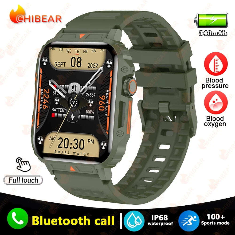 New 1.95 Outdoor Military Smart Watch Men Baluetooth Call Smartwatch For Android IOS IP68 Waterproof Sports Fitness Watches 2024