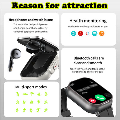 2-in-1 Smartwatch with Wireless Earbuds | Bluetooth Call, GPS, Heart Rate Monitor & Music Player