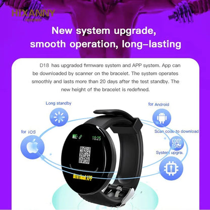 D18 Smart Watch Heart Rate Monitor Men's Women's Smartwatch Round Fitness Digital Watches for Men Women Band Bracelet PK D20 Y68