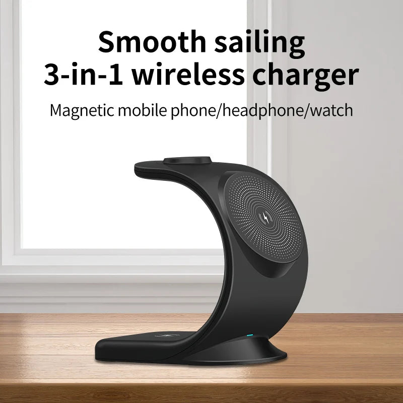 2024 3 in 1 Magnetic Wireless Charger for Smart Phone 5-15W Wireless Charging Station for Watch/Earphones Phone Holder/Bracket