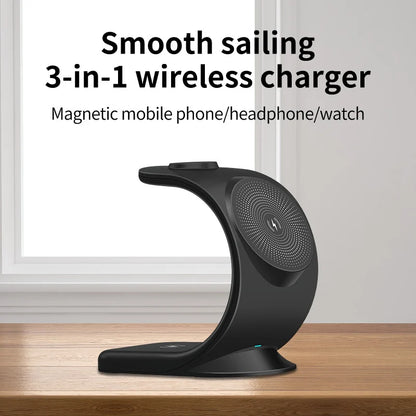 2024 3 in 1 Magnetic Wireless Charger for Smart Phone 5-15W Wireless Charging Station for Watch/Earphones Phone Holder/Bracket