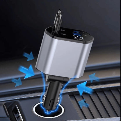 🔥 4-in-1 Retractable Fast Car Charger | USB PD & QC Adapter for iPhone