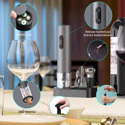 2024 New Smart Kitchen Accessories 4in1 Electric Wine Opener Gift Set with Wine Stopper,Wine Pourer,Storage Base