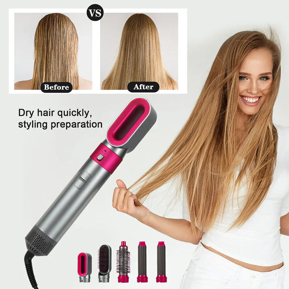 5 IN 1 Hair Dryer Brush Hot Comb Air Volumizer Curler Straightener Curg Style