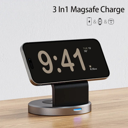 3 In 1 Magnetic Wireless Charger Stand For iPhone 16 15 14 13 Pro Max iWatch AirPods Station Dock MagSafe Fast Charging Station