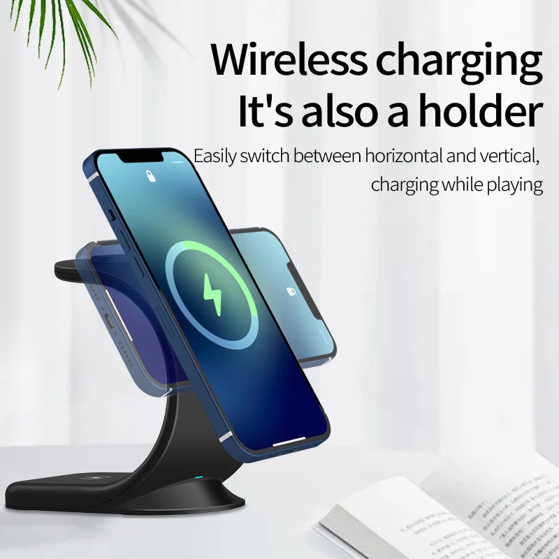 2024 3 in 1 Magnetic Wireless Charger for Smart Phone 5-15W Wireless Charging Station for Watch/Earphones Phone Holder/Bracket